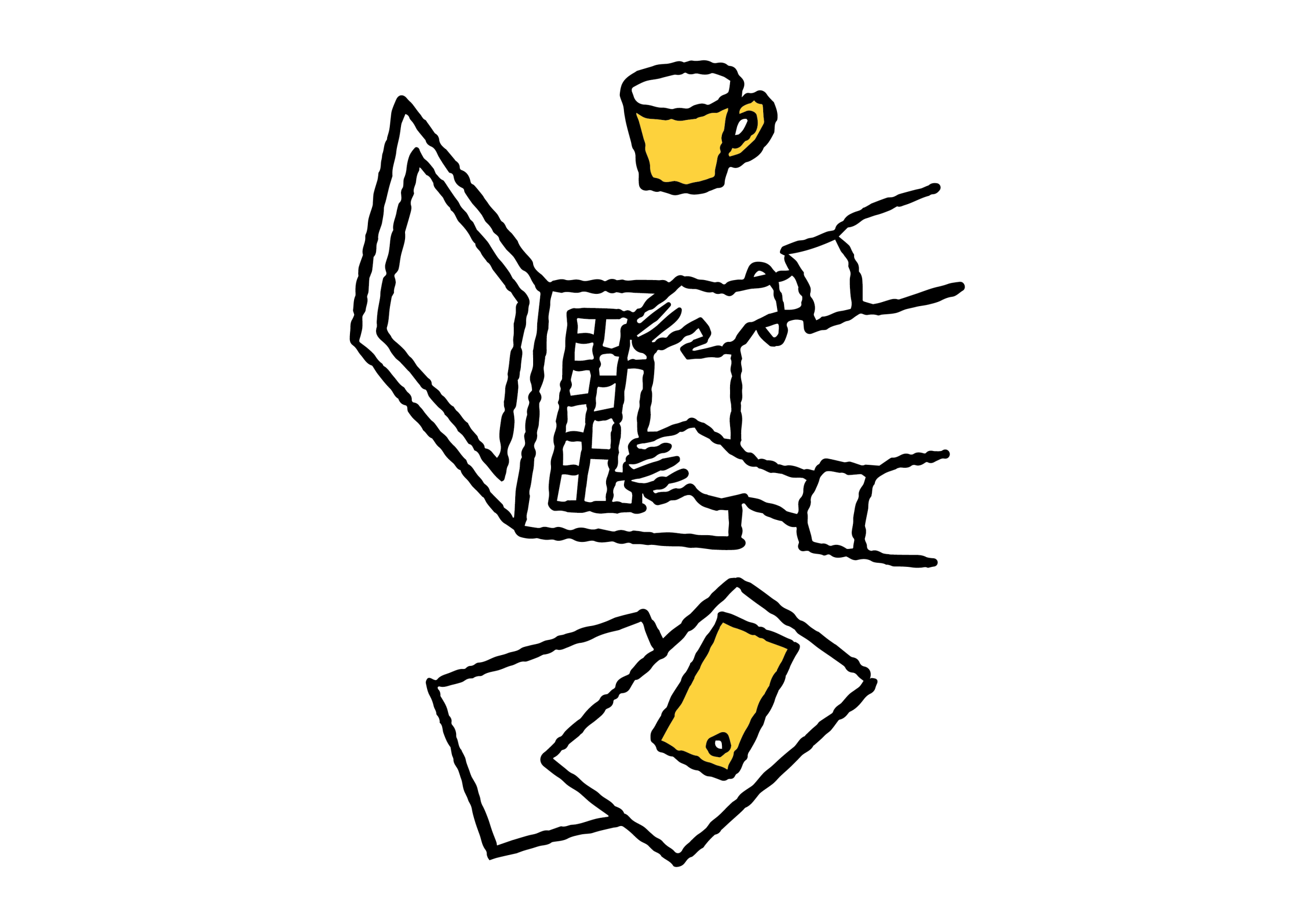 ノートパソコンでタイピングする手元とスマートフォンのイラスト