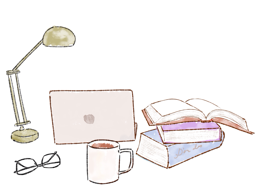 デスクで作業する雰囲気のやさしいイラスト