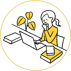 ノートパソコンで作業する女性のイラスト