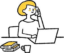 ノートパソコンで作業しながら通話するビジネスパーソンのイラスト