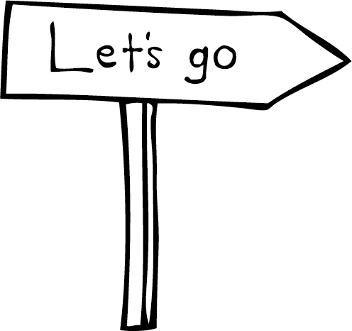 Let's goと書かれた矢印の看板のイラスト