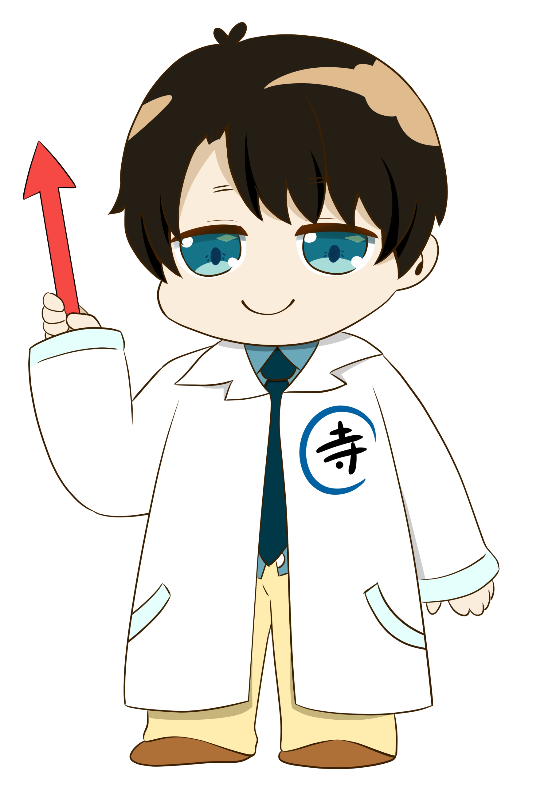 矢印棒を持つてらがわくんの上半身イラスト