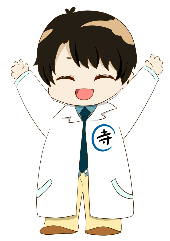 両手を上げ喜んでいる様子のてらがわくん